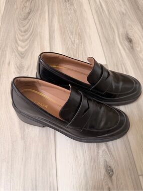 Cole Haan Grand 360 Penny Loafers Black Leather Lug Sole Women’s Size 10B